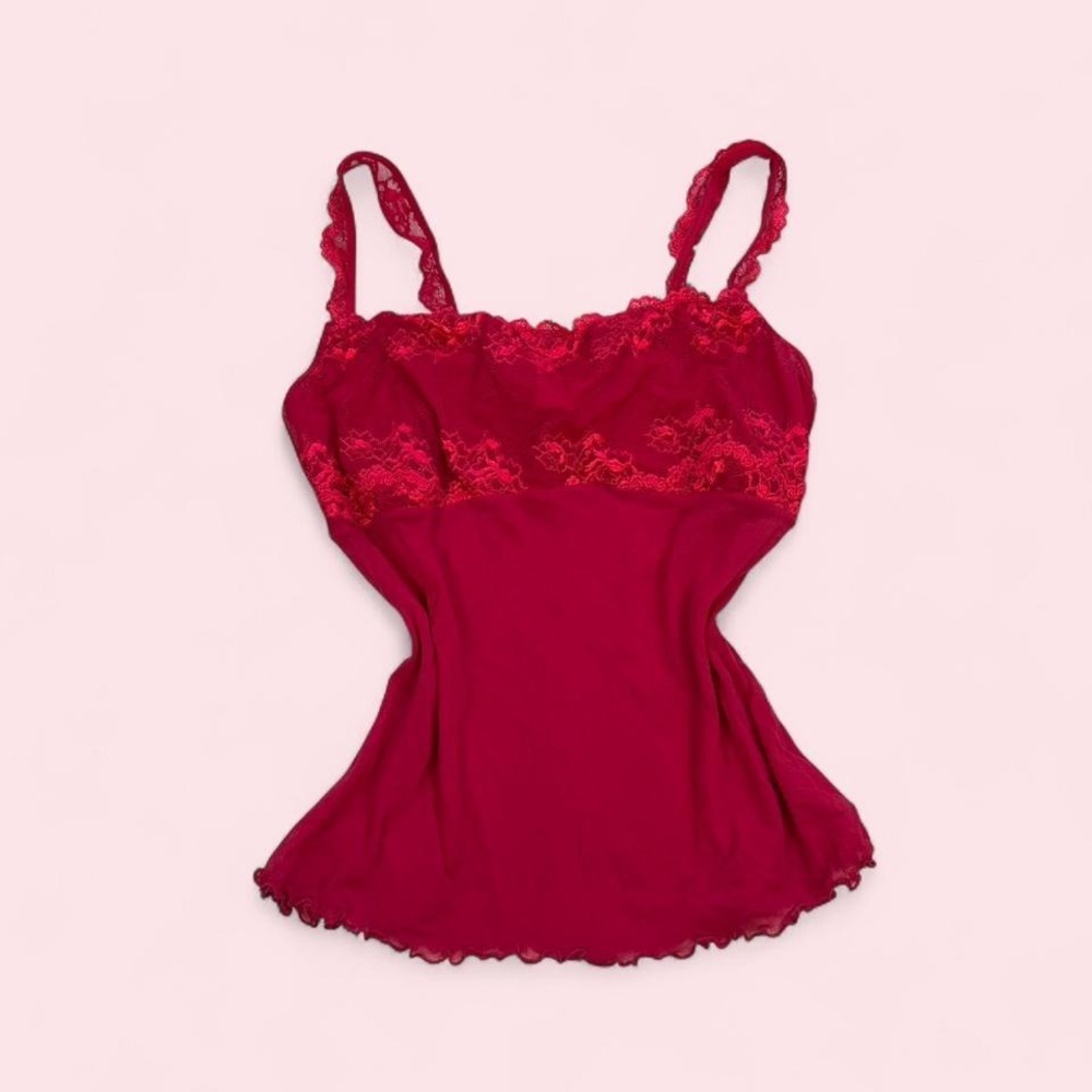 y2k Gilligan & O'Malley red lace mesh fairy lingerie tank top